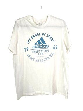 Adidas Amplifier Tee White/Blue Logo T-Shirt Mens Large 100% Cotton Sportswear C